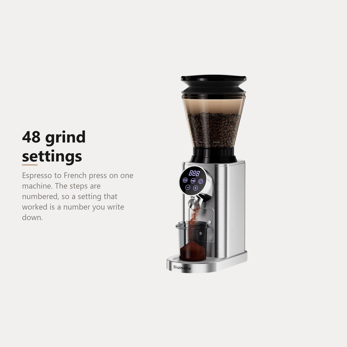 BioloMix CG210 coffee grinder, 48 grind settings from espresso to French press