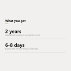 Two-year manufacturer warranty and 6 to 8 business days in transit