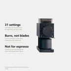 Electric burr coffee grinder specifications, 31 settings, burrs not blades