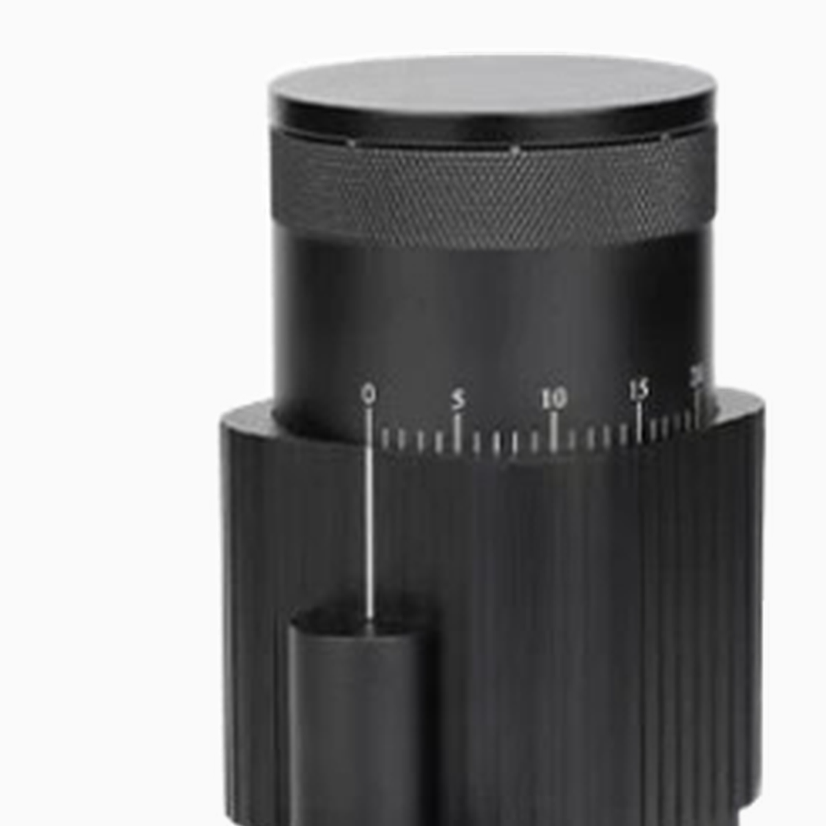 Close-up of the lid and graduated ring of the all black CF Wisdom grinder