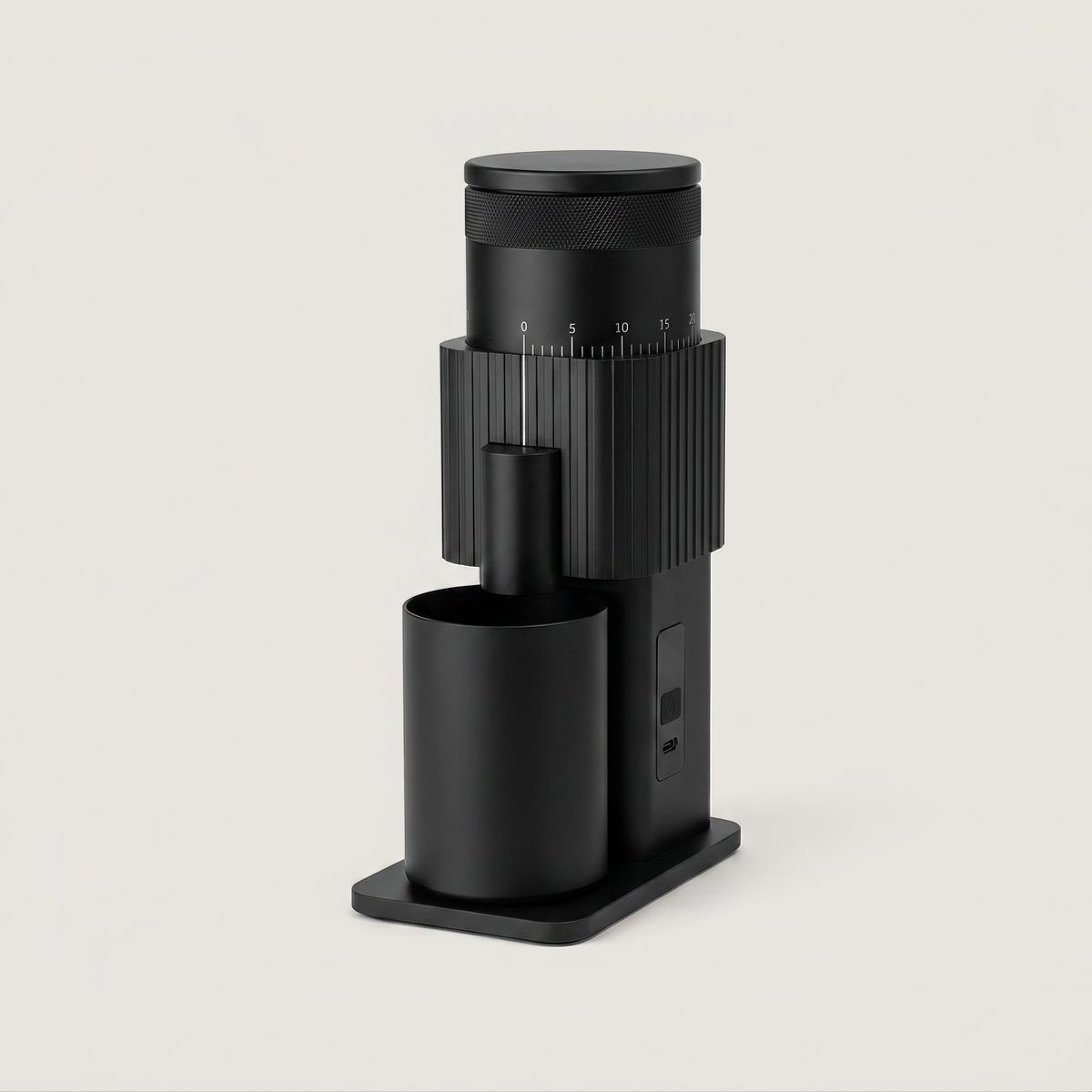 All black CF Wisdom portable grinder, three-quarter view