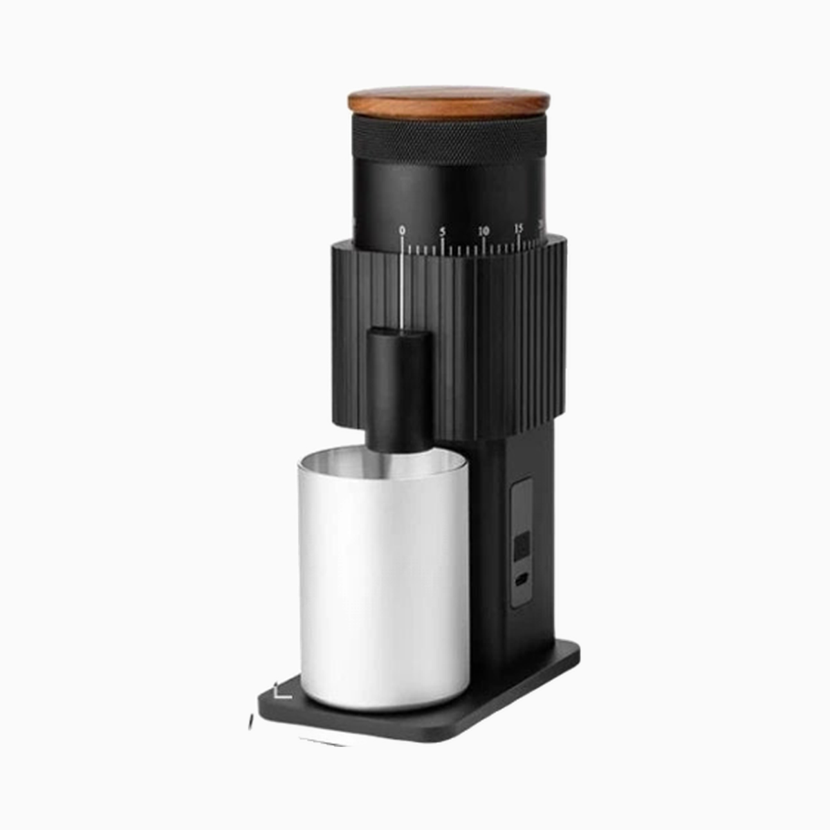 CF Wisdom portable burr coffee grinder, black with white dosing cup