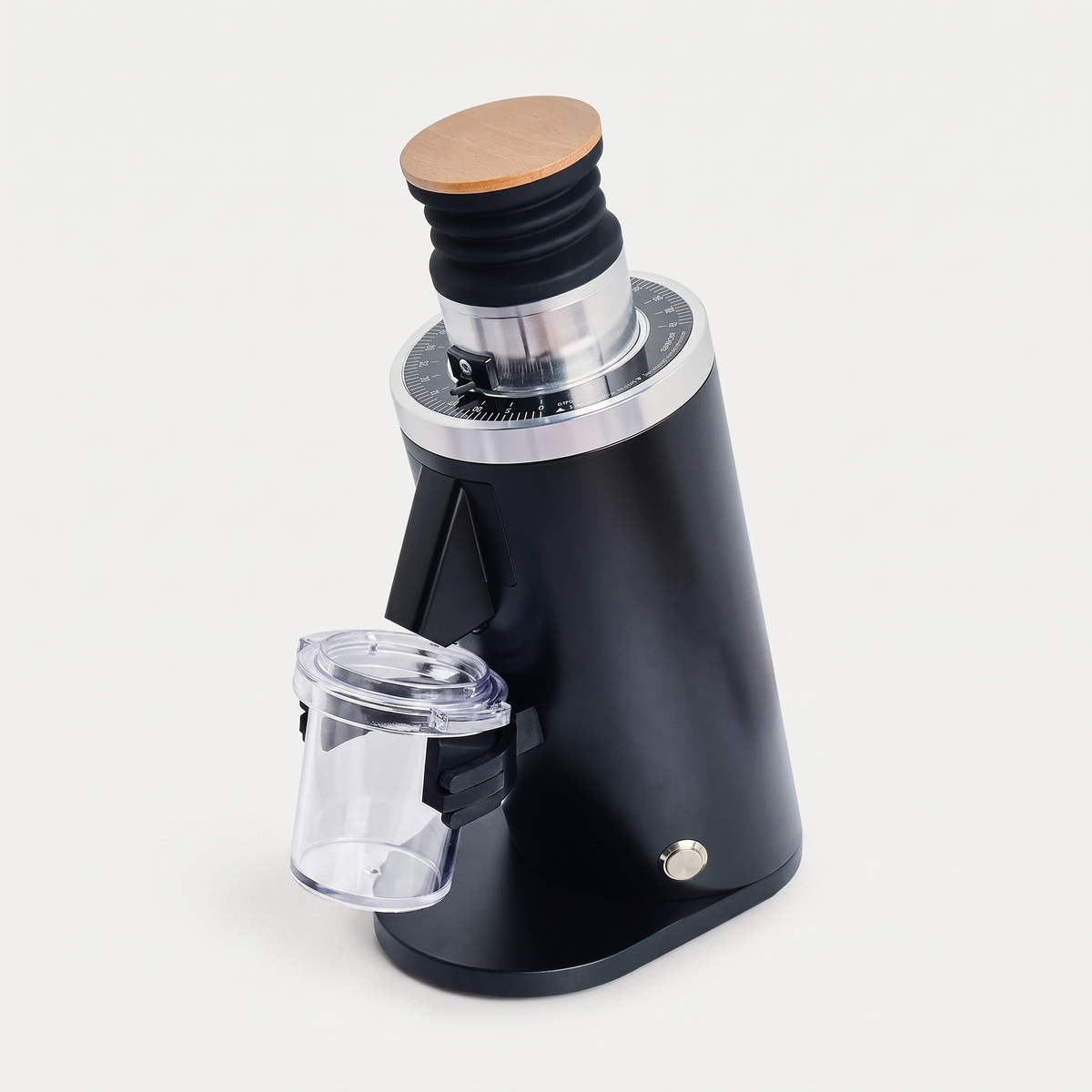 DF54 54mm flat burr espresso grinder in black, three-quarter view