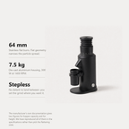 GZZT GF64 espresso grinder specifications, 64 mm flat burrs, 7.5 kg, stepless