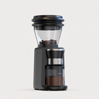 HiBREW G3 electric coffee grinder, showing the bean hopper, the control panel and the grounds container in its cradle