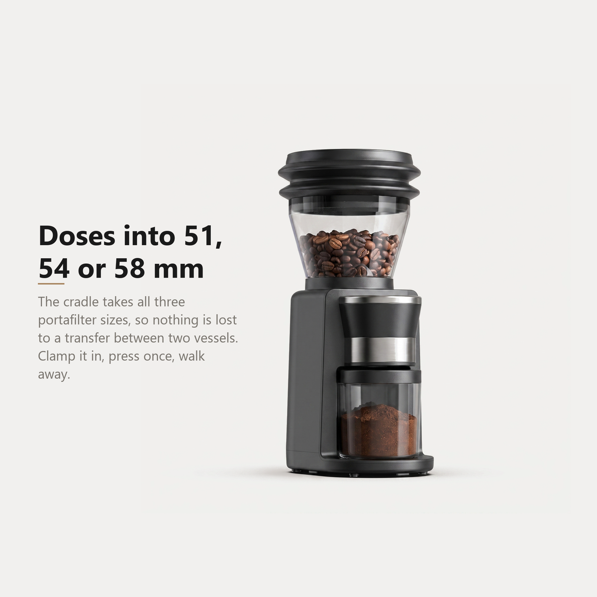 HiBREW G3 coffee grinder doses into 51, 54 or 58 mm portafilters