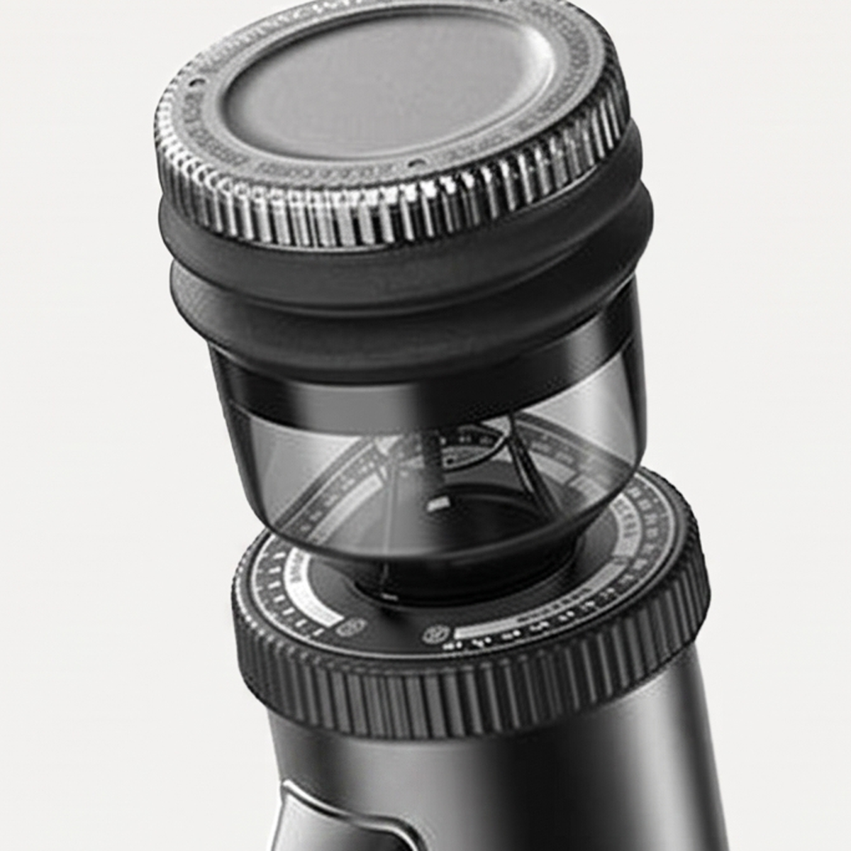 Close-up of the hopper and graduated collar of the HiBREW G5 grinder