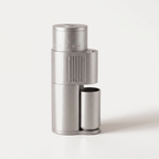 SIMELO Alien portable coffee grinder in silver, front view showing the vent slots