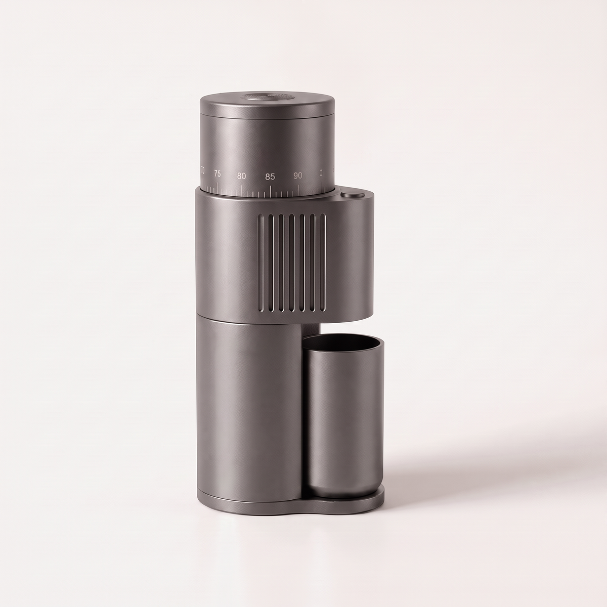 Graphite grey SIMELO Alien grinder seen from the vented side