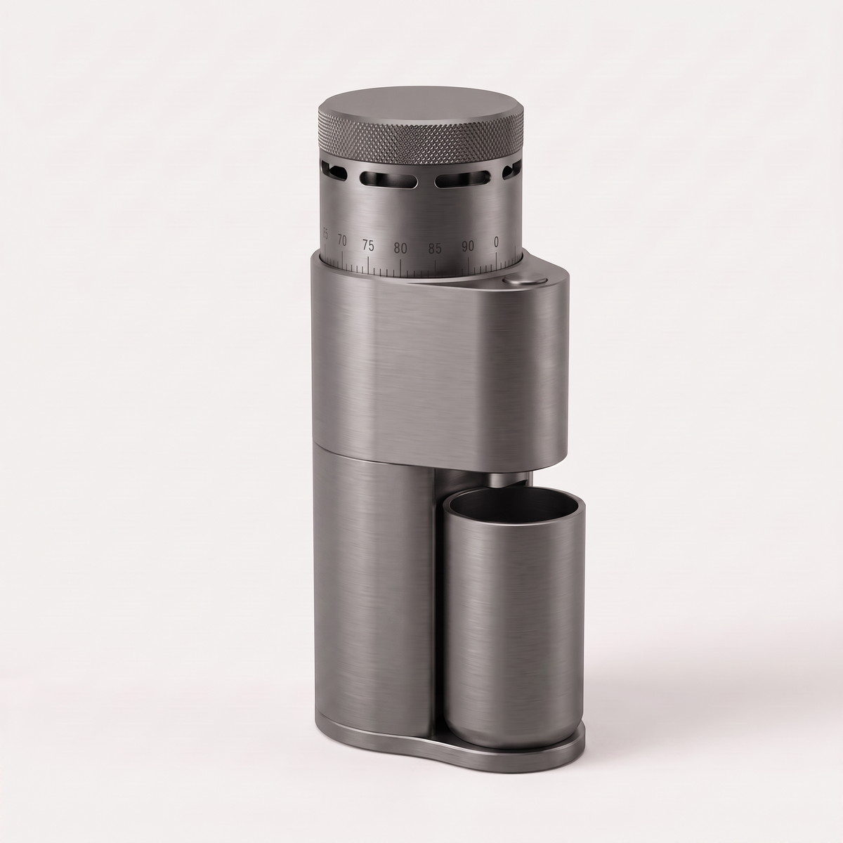 Graphite grey SIMELO Alien portable grinder, three-quarter view