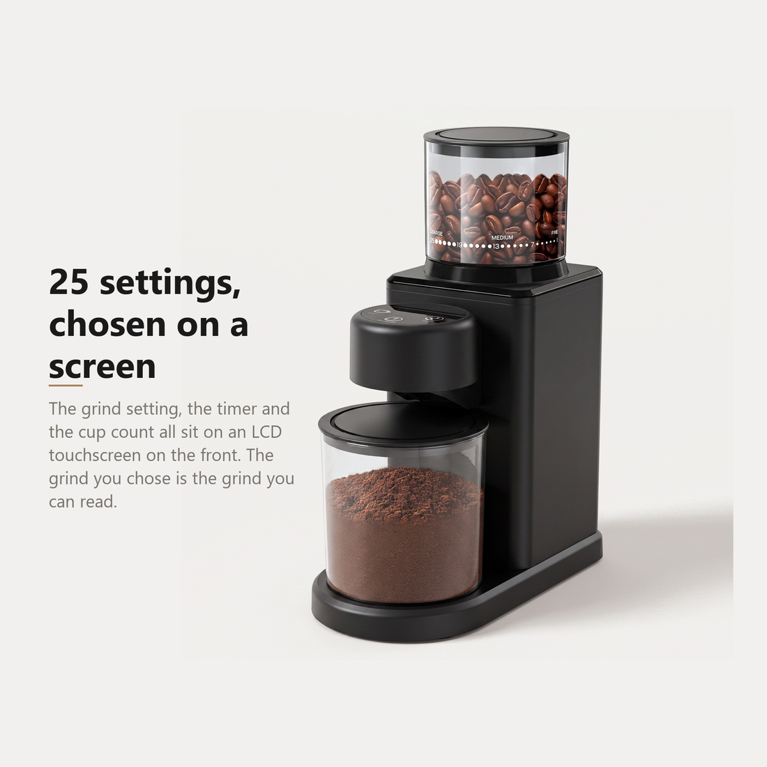Electric Coffee Grinder, Conical Burr, 25 Grind Settings