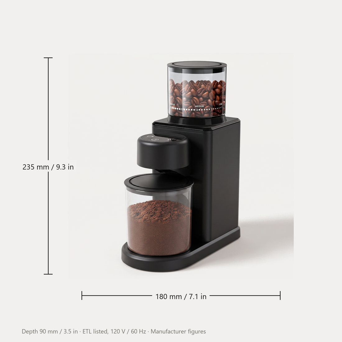 Electric Coffee Grinder, Conical Burr, 25 Grind Settings